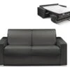 Canapé 2 Places Convertible Express En Simili CALITO - Noir - Couchage Lattes Larges 120 Cm - Matelas 14 Cm Avec Mémoire De Forme DUNLOPILLO