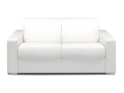 Canapé 2 Places Convertible Express En Simili CALITO - Blanc - Couchage Lattes Larges 120 Cm - Matelas 16 Cm Avec Mousse à Mémoire De Forme DUNLOPILLO