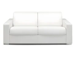 Canapé 3 Places Convertible Express En Simili CALITO - Blanc - Couchage Lattes Larges 140 Cm - Matelas 14 Cm Avec Mémoire De Forme DUNLOPILLO
