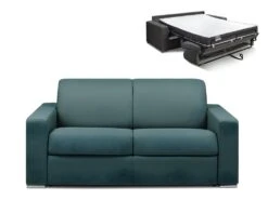 Canapé 2 Places Convertible Express En Tissu CALITO - Bleu - Couchage Lattes Larges 120 Cm - Matelas 18 Cm Avec Mémoire De Forme DUNLOPILLO