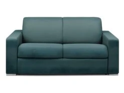 Canapé 2 Places Convertible Express En Tissu CALITO - Bleu - Couchage Lattes Larges 120 Cm - Matelas 22 Cm Avec Mémoire De Forme DUNLOPILLO -Accueil-Canapé canape 490089