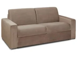 Canapé 3 Places Convertible Express En Velours CALITO - Beige - Couchage 140 Cm - Matelas 16 Cm Avec Mousse à Mémoire De Forme DUNLOPILLO -Accueil-Canapé canape 490431