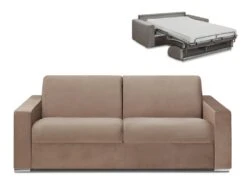 Canapé 4 Places Convertible Express En Velours CALITO - Beige - Couchage 160 Cm - Matelas 14 Cm