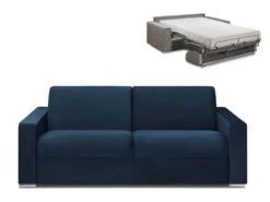 Canapé 4 Places Convertible Express En Velours CALITO - Bleu Nuit - Couchage 160 Cm - Matelas 18 Cm