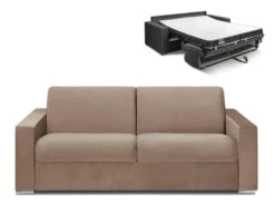 Canapé 4 Places Convertible Express En Velours CALITO - Beige - Couchage 160 Cm - Matelas 14 Cm Avec Mémoire De Forme DUNLOPILLO
