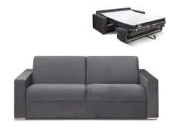 Canapé 4 Places Convertible Express En Velours CALITO -Anthracite - Couchage 160 Cm - Matelas 16 Cm Avec Mousse à Mémoire De Forme DUNLOPILLO