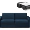 Canapé 4 Places Convertible Express En Velours CALITO - Bleu Nuit - Couchage 160 Cm - Matelas 18 Cm Avec Mémoire De Forme DUNLOPILLO -Accueil-Canapé canape 490681