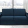 Canapé 2 Places Convertible Express En Velours CALITO - Bleu Nuit - Couchage Lattes Larges 120 Cm - Matelas 18 Cm Avec Mémoire De Forme DUNLOPILLO