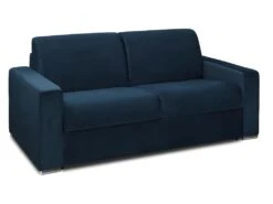 Canapé 2 Places Convertible Express En Velours CALITO - Bleu Nuit - Couchage Lattes Larges 120 Cm - Matelas 18 Cm Avec Mémoire De Forme DUNLOPILLO -Accueil-Canapé canape 490735