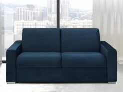Canapé 3 Places Convertible Express En Velours CALITO - Bleu Nuit - Couchage Lattes Larges 140 Cm - Matelas 18 Cm Avec Mémoire De Forme DUNLOPILLO -Accueil-Canapé canape 490945