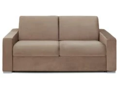 Canapé 3 Places Convertible Express En Velours CALITO - Beige - Couchage Lattes Larges 140 Cm - Matelas 22 Cm Avec Mémoire De Forme DUNLOPILLO -Accueil-Canapé canape 490997