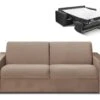 Canapé 4 Places Convertible Express En Velours CALITO - Beige - Couchage Lattes Larges 160 Cm - Matelas 16 Cm Avec Mousse à Mémoire De Forme DUNLOPILLO