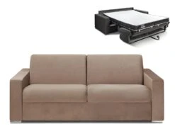 Canapé 4 Places Convertible Express En Velours CALITO - Beige - Couchage Lattes Larges 160 Cm - Matelas 16 Cm Avec Mousse à Mémoire De Forme DUNLOPILLO