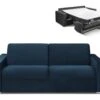 Canapé 4 Places Convertible Express En Velours CALITO - Bleu Nuit - Couchage Lattes Larges 160 Cm - Matelas 16 Cm Avec Mousse à Mémoire De Forme DUNLOPILLO -Accueil-Canapé canape 491107