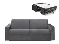 Canapé 4 Places Convertible Express En Velours CALITO - Anthracite - Couchage Lattes Larges 160 Cm - Matelas 18 Cm Avec Mémoire De Forme DUNLOPILLO