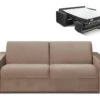 Canapé 4 Places Convertible Express En Velours CALITO - Beige - Couchage Lattes Larges 160 Cm - Matelas 18 Cm Avec Mémoire De Forme DUNLOPILLO