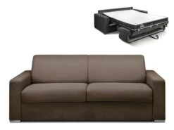 Canapé 4 Places Convertible Express En Tissu CALITO - Marron - Couchage Lattes Larges 160 Cm - Matelas 16 Cm Avec Mousse à Mémoire De Forme DUNLOPILLO