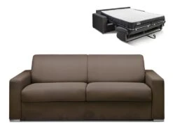 Canapé 4 Places Convertible Express En Tissu CALITO - Marron - Couchage Lattes Larges 160 Cm - Matelas 22 Cm Avec Mémoire De Forme DUNLOPILLO