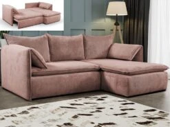 Canapé D'angle Convertible En Velours Côtelé Rose TEODORA De PASCAL MORABITO - Angle Droit -Accueil-Canapé canape 493127