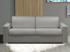 Canapé 4 Places Convertible Express En Simili CALITO - Gris - Couchage Lattes Larges 160 Cm - Matelas 22 Cm Avec Mémoire De Forme DUNLOPILLO -Accueil-Canapé canape 493329