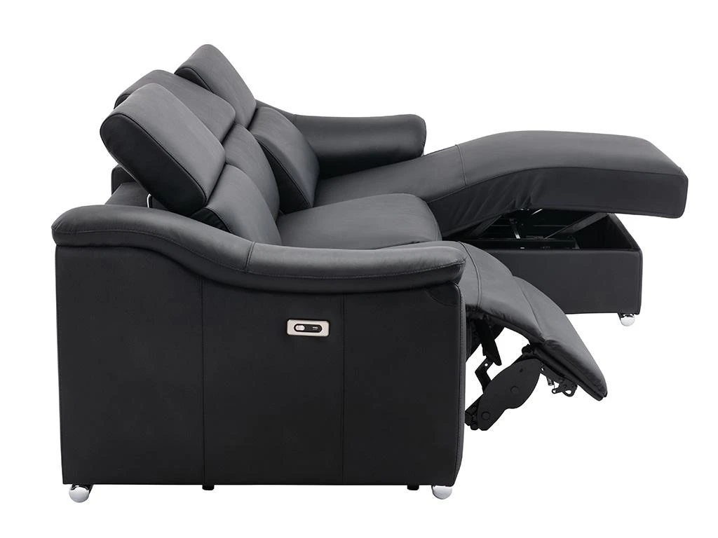 Canapé D'angle Relax électrique En Cuir Supérieur Noir PEDRERA - Angle Droit 11 Canapé D'angle Relax électrique En Cuir Supérieur Noir PEDRERA - Angle Droit – Image 9