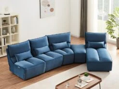 Canapé D'angle Relax électrique Modulable En Velours Bleu Canard JUDIE -Accueil-Canapé canape 496589