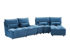 Canapé D'angle Relax électrique Modulable En Velours Bleu Canard JUDIE -Accueil-Canapé canape 496593