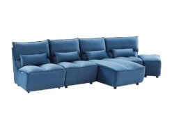 Canapé D'angle Relax électrique Modulable En Velours Bleu Canard JUDIE -Accueil-Canapé canape 496595