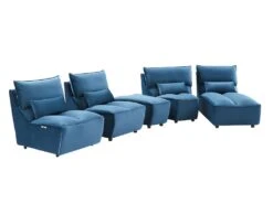 Canapé D'angle Relax électrique Modulable En Velours Bleu Canard JUDIE -Accueil-Canapé canape 496597