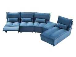 Canapé D'angle Relax électrique Modulable En Velours Bleu Canard JUDIE -Accueil-Canapé canape 496601