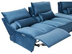 Canapé D'angle Relax électrique Modulable En Velours Bleu Canard JUDIE -Accueil-Canapé canape 496609