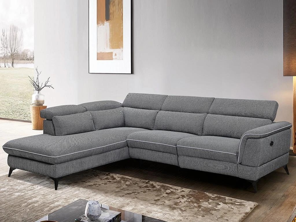 Canapé D'angle Gauche Relax électrique En Tissu Gris COPOLI 3 Canapé D'angle Gauche Relax électrique En Tissu Gris COPOLI