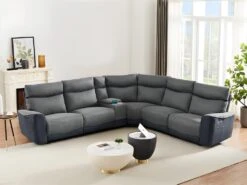 Canapé D'angle Réversible Relax électrique En Tissu Gris Clair Et Anthracite DAMON