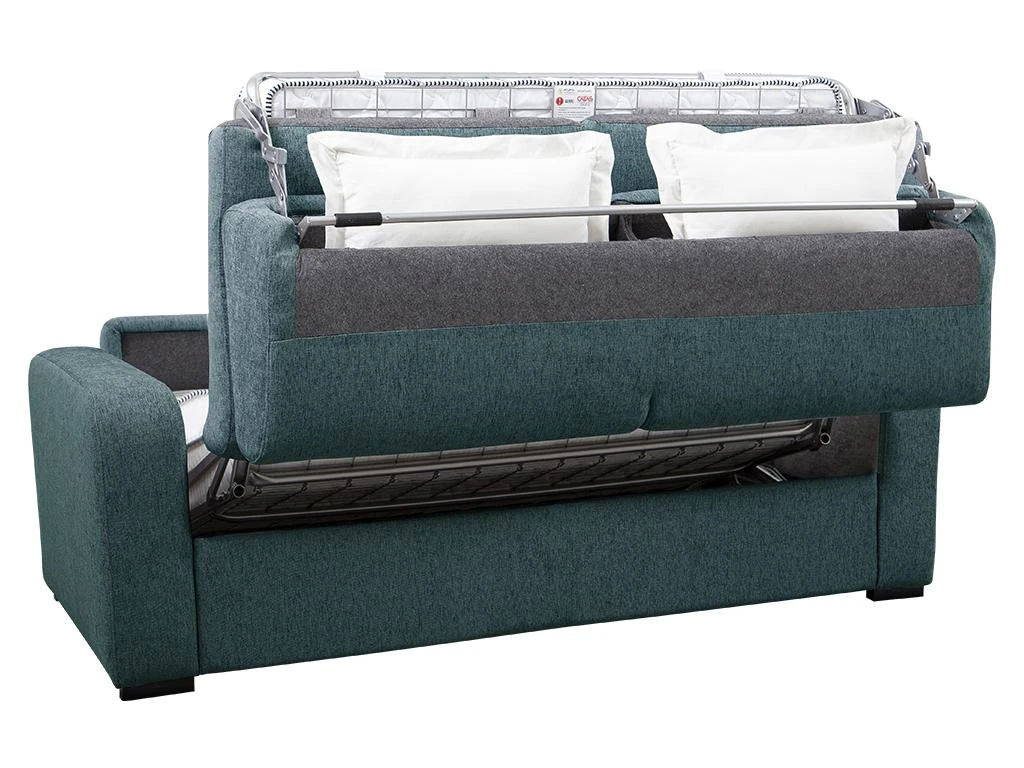 Canapé 3 Places Convertible Express En Tissu Bleu - Matelas 18cm - Couchage 140cm - BEVIS 6 Canapé 3 Places Convertible Express En Tissu Bleu - Matelas 18cm - Couchage 140cm - BEVIS – Image 4