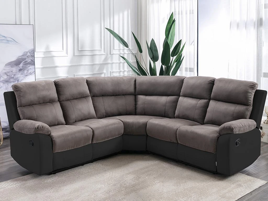 Canapé D'angle Relax Gris Et Noir En Microfibre Et Simili TOLZANO 3 Canapé D'angle Relax Gris Et Noir En Microfibre Et Simili TOLZANO