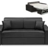 Canapé 3 Places Convertible Express En Simili EMIR - Noir - Couchage à Lattes Larges 140 Cm - Matelas 14 Cm -Accueil-Canapé canape 502909