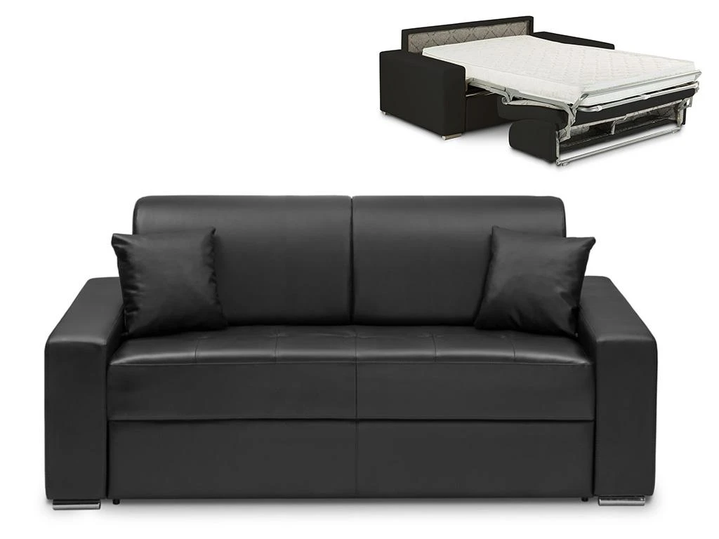Canapé 3 Places Convertible Express En Simili EMIR - Noir - Couchage à Lattes Larges 140 Cm - Matelas 14 Cm 3 Canapé 3 Places Convertible Express En Simili EMIR - Noir - Couchage à Lattes Larges 140 Cm - Matelas 14 Cm