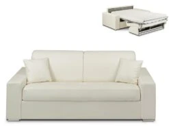 Canapé 3 Places Convertible Express En Simili EMIR - Blanc - Couchage à Lattes Larges 140 Cm - Matelas 14 Cm