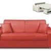 Canapé 3 Places Convertible Express En Simili EMIR - Rouge - Couchage à Lattes Larges 140 Cm - Matelas 14 Cm