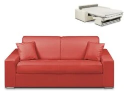 Canapé 3 Places Convertible Express En Simili EMIR - Rouge - Couchage à Lattes Larges 140 Cm - Matelas 14 Cm