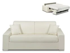 Canapé 3 Places Convertible Express En Simili EMIR - Blanc - Couchage à Lattes Larges 140 Cm - Matelas 18 Cm
