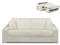 Canapé 4 Places Convertible Express En Simili EMIR - Blanc - Couchage à Lattes Larges 160 Cm - Matelas 14 Cm