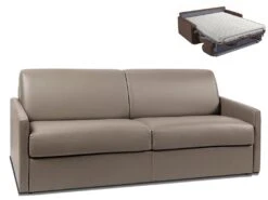 Canapé 3 Places Convertible Express En Simili CALIFE - Taupe - Couchage à Lattes Larges 140 Cm - Matelas 14 Cm