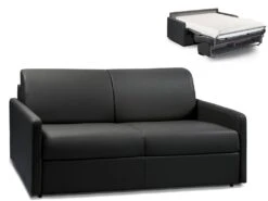 Canapé 3 Places Convertible Express En Simili CALIFE - Noir - Couchage à Lattes Larges 140 Cm - Matelas 18 Cm