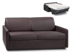 Canapé 3 Places Convertible Express En Simili CALIFE - Marron - Couchage à Lattes Larges 140 Cm - Matelas 18 Cm