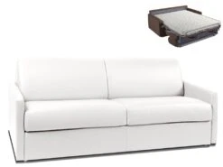 Canapé 4 Places Convertible Express En Simili CALIFE - Blanc - Couchage à Lattes Larges 160 Cm - Matelas 14 Cm