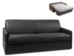 Canapé 4 Places Convertible Express En Simili CALIFE - Noir - Couchage à Lattes Larges 160 Cm - Matelas 14 Cm