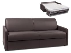 Canapé 4 Places Convertible Express En Simili CALIFE - Marron - Couchage à Lattes Larges 160 Cm - Matelas 18 Cm