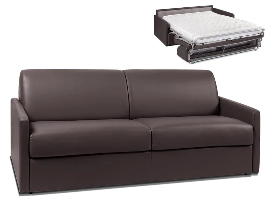 Canapé 4 Places Convertible Express En Simili CALIFE - Marron - Couchage à Lattes Larges 160 Cm - Matelas 18 Cm 3 Canapé 4 Places Convertible Express En Simili CALIFE - Marron - Couchage à Lattes Larges 160 Cm - Matelas 18 Cm