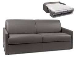 Canapé 4 Places Convertible Express En Simili CALIFE - Gris - Couchage à Lattes Larges 160 Cm - Matelas 18 Cm
